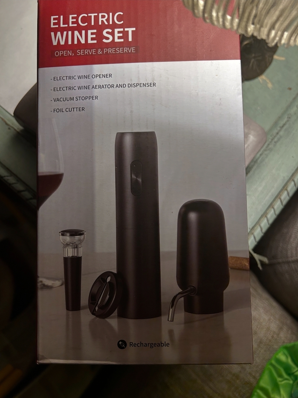 Electric Wine Set - Black Rechargeable Opener & Aerator